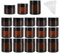 Yishik 15 Pack Amber Glass Jar, 1 oz 2 oz 4 oz Round Empty Cosmetic Containers, Refillable Glass Travel Containers with Black Lids and White Inner Liners