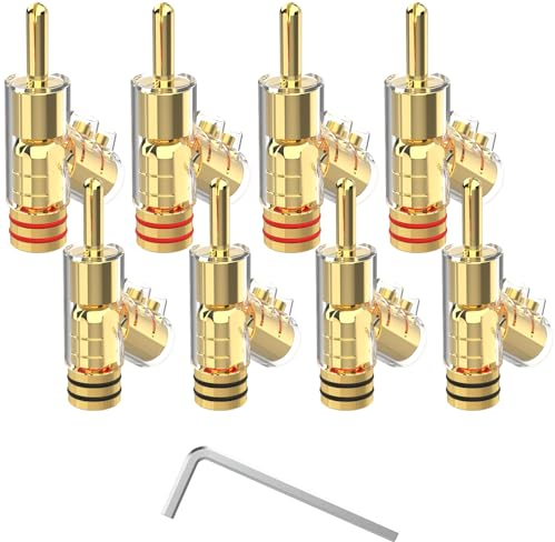 Monosaudio 8 Stück High End Winkel Spreizbar Verriegelbare Bananenstecker Abgewinkelte Winkel Steckverbindung Steckverbinder Vergoldet Lautsprecherstecker Für Lautsprecherkabel Bis 7mm