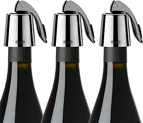 3 Stück OWO Weinverschluss Weinflaschenverschluss Edelstahl Wein Verschlussstopfen Flaschenverschluss Vakuum Weinverschlüsse Wiederverwendbar Wine Stopper Geschenke für Weinliebhaber (Schwarz)
