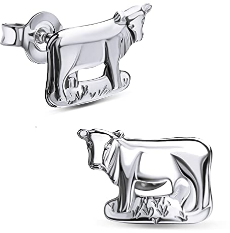 Silber Ohrstecker Kuh Ohrringe aus 925 Sterlingsilber für Damen