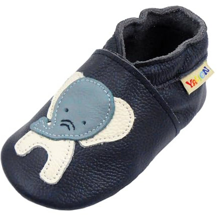 YALION Baby Weiches Leder Lauflernschuhe Kleinkinder Krabbelschuhe Hausschuhe Lederpuschen Babyschuhen mit Wildledersohlen Mehrfarbig (marineblauer Elefant, 22-23EU)