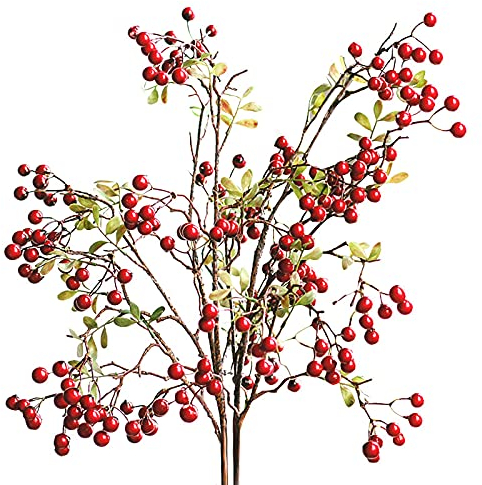 Mokyler 4 Stück künstliche Beerenzweige mit langem Stiel, 60 cm rote Beerenstiele, künstlicher Beerenstrauß für Tischdekoration, Vase, Zuhause, Weihnachtsdekoration, 27.5 Inches
