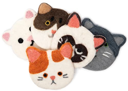 Woolygon Katzen-Filzuntersetzer für Getränke – Untersetzer für Couchtisch – hitze- und kältebeständig – perfekt für Katzenliebhaber und Heimdekoration – 5er-Set