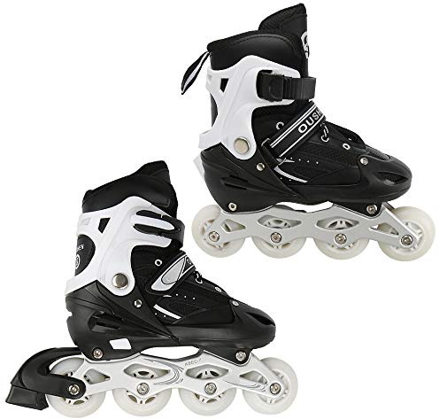 Homewell Patins à glace réglables en PVC Single Flash - Pour enfants - Hommes et femmes - Noir - Taille S (27-32)