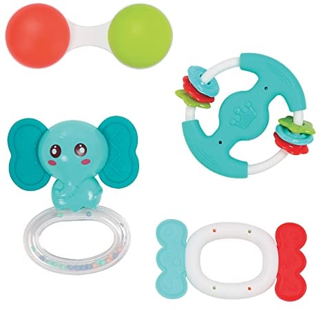 Ludi — Set mit 4 Rasseln — Toilettenartikel für Babys — Maracas, Beißring — ab 3 Monaten 30113 Mehrfarbig