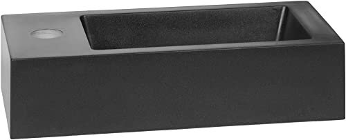 Saqu Waschbecken mit Hahnloch Links 36x18x9 cm - Quarz - Waschbecken für Unterschrank, Waschtisch für Gäste WC