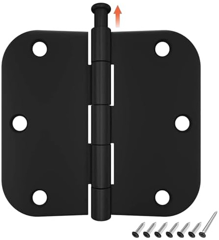 HOSOM Door Hinges 3 Pack Rounded Matte Black Door Hinge 3.5 x 3.5 inch with 5/8 Radius, Black 3 1/2 Interior Door Hinges, Flat Iron Bifold Residential Standard 3 ½x 3 ½ Black Door Hardware
