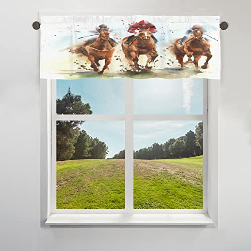 Pferde-Reitsportler Volant-Vorhang für Fenster, Pferde-Druck, kurze Fensterbehandlung, Volant-Stangentaschenvorhang für Küche, Wohnzimmer, Schlafzimmer, 45,7 x 152,4 cm
