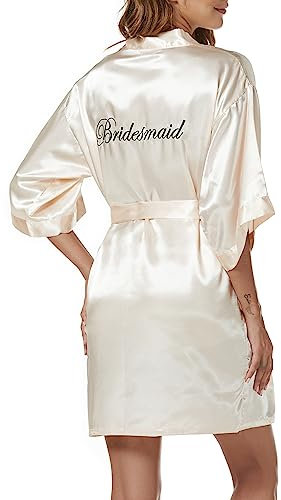 Xuepelit Bride Silk Dressing Gown for Women UK Ladies Kimono Satin Robe Lightweight Japanese Wedding Dressing Gowns Pyjama Short,Champagne,M