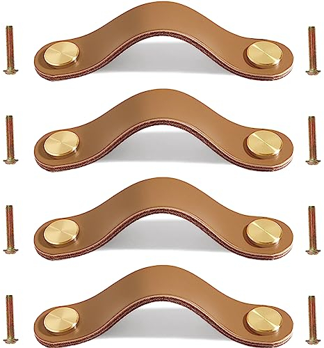 Ledergriffe für Möbel 4 Stück ledergriffe für schränke, schubladengriffe leder, ledergriffe kleiderschrank, leder handgriffe für Küche, Bad, Schränke, Kommode, Holz, Kleiderschrank, 16,8cm