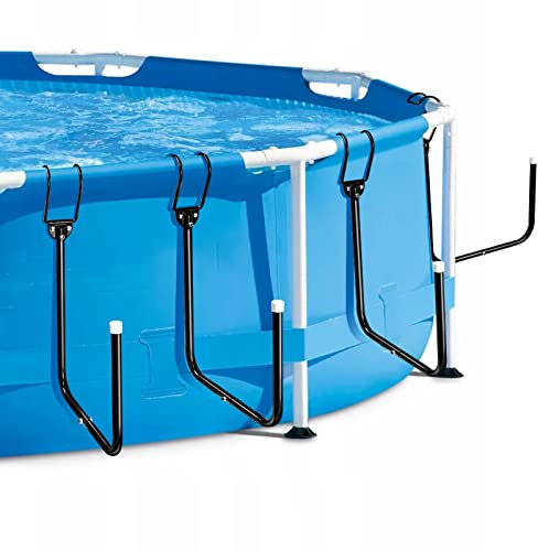 Binzvan 4 Pack Solar Pool Cover Holder, Adjustable Pool Storage Hooks Keep Solar Cover/Blankets Off The Ground, U-Shaped Iron Tube Set for Above-Ground Swimming Pools (Black)