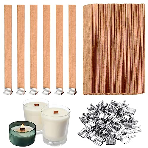 ZMNVHJ 50 Stück Holzdochte für Kerzen Kerzendochte für Kerzen Kerzendocht Holz Holzdocht Kerze mit 50 Metallfüßen 13 x 130mm Für die handwerkliche Kerzenherstellung Umweltfreundliche Rauchfreie