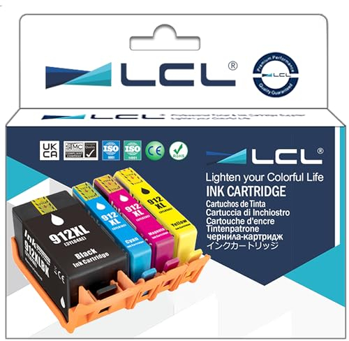 LCL Tintenpatrone 912XL 912 XL 3YL84AE 3YL81AE 3YL82AE 3YL83AE High Yield (KCMY) Ersatz für HP OfficeJet 8010 8012 8014 8015 8017, HP OfficeJet Pro 8020 8021 8022 8023 8024 8025 8030