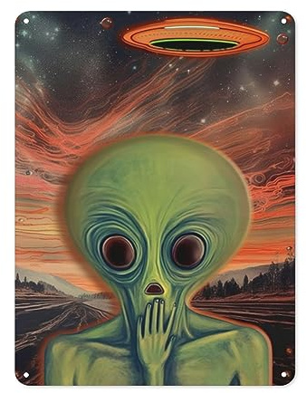 Alien Metall-Blechschild Alien Scream Blechschilder Vintage Lustiges Alien Space Poster Home Garage Yard Bar Schlafzimmer Wanddekoration 20,3 x 30,5 cm