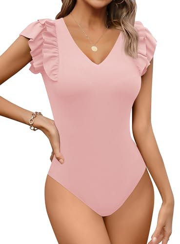 Missufe Body da donna elegante con volant a maniche corte scollo a V estivo top estivo