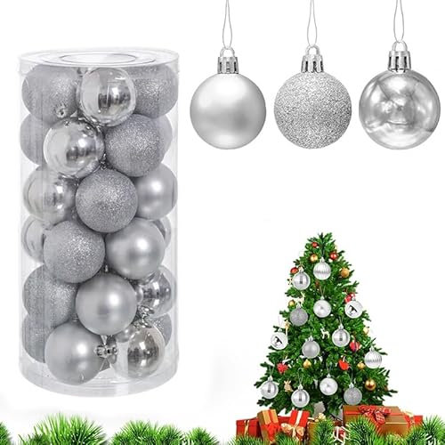 Virsus 30 Palle di Natale 59064, Diametro 6 cm, Palline in Plastica Infrangibile per Albero di Natale, Decorazioni e Addobbi Natalizi, Set di Palline Glitterate, Lucide e Opache (Argento)