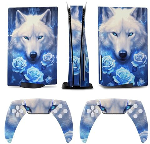 AoHanan Cover adesiva per console PS5 e controller Fantasy Wolf Roses, in vinile, set completo per Playstation 5 Disc Edition