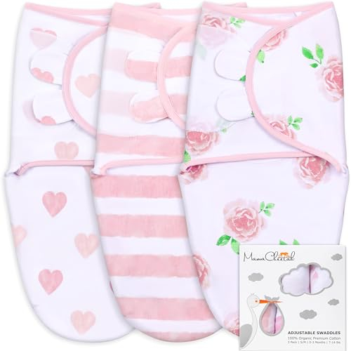 Mama Cheetah Baby Swaddle Sack, Bio-Baumwolle Swaddle Decke, Schlafsäcke, verstellbare Säugling Swaddle Wrap für Junge Mädchen 0-3 Monate, Baby Essentials, 3er-Pack, Liebe Dich, (MCSW)