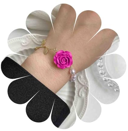 Dervivea Bracelet Fleur Rose Perle Vintage Bracelets Fleurs Roses Bracelet Chaîne Perle Or Bracelet Chaîne Fleur Minimaliste Bracelet Camélia Bijoux Pour Femmes Et Filles