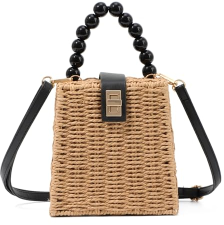 Syrads Womens Handwoven Straw Shoulder Bag Summer Beach Handles Handbag,Khaki