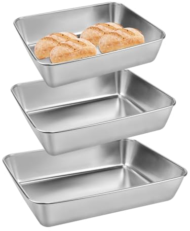 SIYINGSAERY 3 Größen Backblech Rechteckig Edelstahl Auflaufform Kuchenblech Tiefes Kuchenform Hoch Pizzablech Tablett zum Backen für Brownies, Lasagne