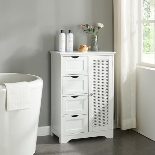 [en.casa] Mobile a Terra per Bagno Armadietto da Stoccaggio Mobile per Lavanderia con Anta e Cassetti 80 x 55 x 30 cm Bianco