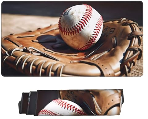 Baseball and Glove Printed Extra Large Gaming Mouse Mat29.5x16in - Rubber Keyboard Pad, Computer Mousepad, Desk Mat