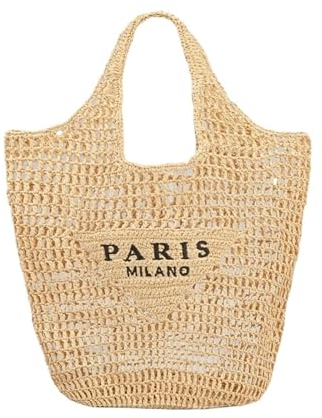 Bolso de mano de paja, bolsos de verano for mujer 2024, bolsos tejidos for mujer, bolsos de hombro for mujer (Color : Khaki)