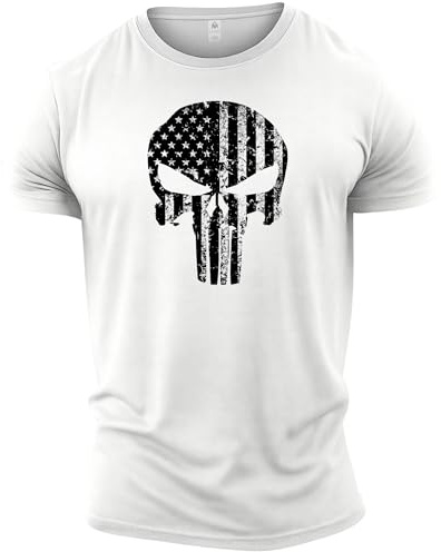 Camiseta deportiva GYMTIER para hombre con diseño de calavera y bandera americana, blanco, 4XL