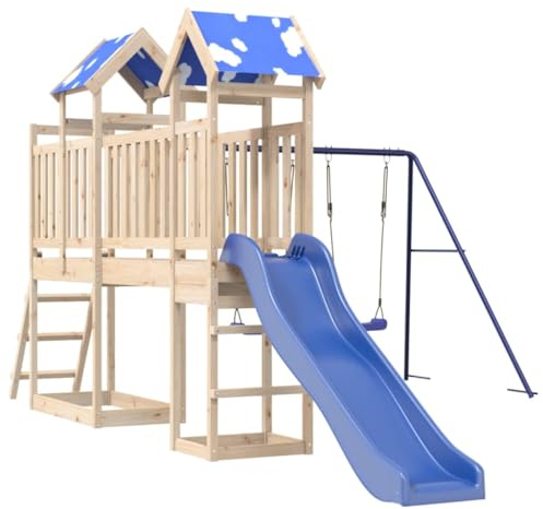 vidaXL Spielturm, Klettergerüst mit Brücke Schaukeln Rutsche Leiter, Kinder Kletterturm Spiel-Zubehör für Garten, Holz Spielplatz Spielhaus, Massivholz Kiefer