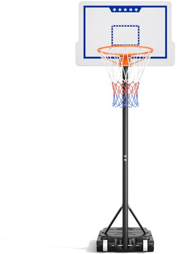 Basketball Hoop for Kids Basketball Hoop Outdoor, Yohood Kids Basketball Hoop and Stand Portable Adjustable Height 3.6-7ft Net Set System on Wheels Sturdy Backboard Girls Boys Game Park Garden White
