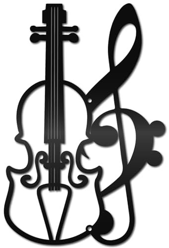 CREATCABIN Wandkunst Metall Mit Violine,Schwarz,Musik-Wanddekoration Aufhängen,Musiknote,Wandkunst,Silhouette,Musikschild,Ornament Für Über Dem Bett,Wohnzimmer,Schlafzimmer,Außendekoration,30x20cm