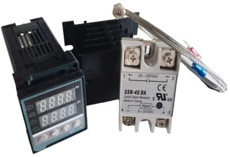 UYCUODLUY REX-C100 Digital PID Temperature Controller Thermostat REX-C100FK02-V*AN + Max.40A SSR Relay + K Thermocouple Probe 1M+Heat sink Mini Relay
