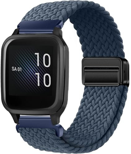 Issinlky Nylon Braided Band for Garmin Venu Sq/Sq 2 Music, 20mm Elastic Strap for Venu 2 Plus, Vivoactive 3/5, Vivomove HR, Forerunner 55 245 645