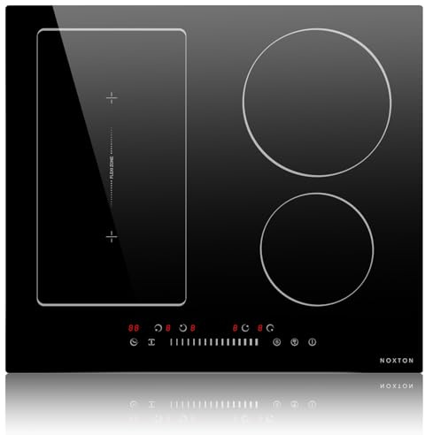 Noxton 24 Inch Induction Cooktop, 4 Burners Electric Cooktop, Upgraded Induction Stovetop with Flex Zone, Power Boost, Pause, 9 Power Levels, Child Safety Lock, Timer, 7200W, 220-240V Hard wire