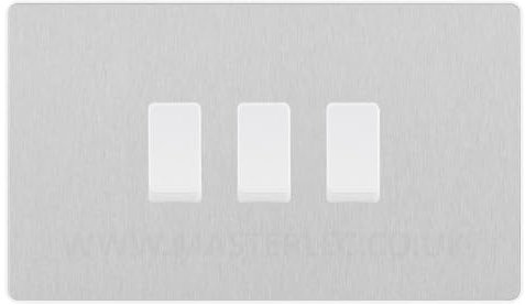 BG Evolve Brushed Steel 3 Gang Triple Light Switch Double Format
