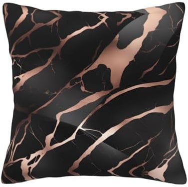 TRUKD Throw Pillow Covers,Black Rose Gold Marble Cushion Covers Square,16x16 For Outdoor Patio Garden Sofa Farmhouse