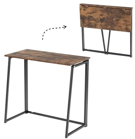 FurnitureR Folding Desk Small Writing Table 80cm Computer Workstation Space Saving for Home Office Study Room, No Assembly, Vintage Brown