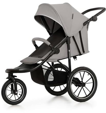 Kinderkraft HELSI 2 Buggy up to 27 kg, Buggy from Birth, Stroller with Large Air Tires, Reclining Function, Adjustable Parent Handle, Foldable, Underseat Basket, Gray