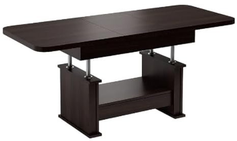 designimpex DA-555 Couchtisch Walnuss Wenge ausziehbar höhenverstellbar mit Schublade 120/200 cm modern Wohnzimmertisch Esstisch abgerundete Ecken Sofatisch platzsparend hochwertig Wohnzimmer