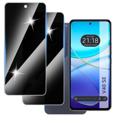 Hirshen 【2 Piezas】 Protector Pantalla Privacidad para Vivo V40 Se,Anti-Espía Vidrio Película,Cristal Vidrio Templado Anti Espía,9H Dureza,Sin Burbujas,Anti-Arañazo,Privacy Screen Protector