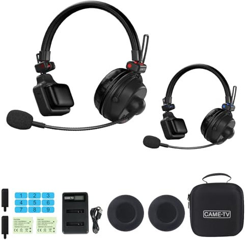 Came-TV Waero-PRO 1.9GHz Wireless Intercom Headset System Noise Cancellation A/B Group 1700ft(518m) Zero Latency 2 Person Team Communication for Church Boating TV Film Production Drone