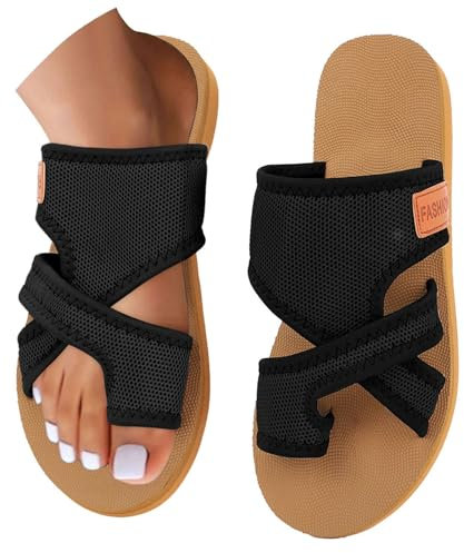 Sandales Femme Pantoufles Hallux Valgus Tongs Confortable Maille Nu Pieds Bout Ouvert Chaussures Orthopédiques Plates Hollow Mesh Respirant Pantoufles de Plage Vacances Slippers