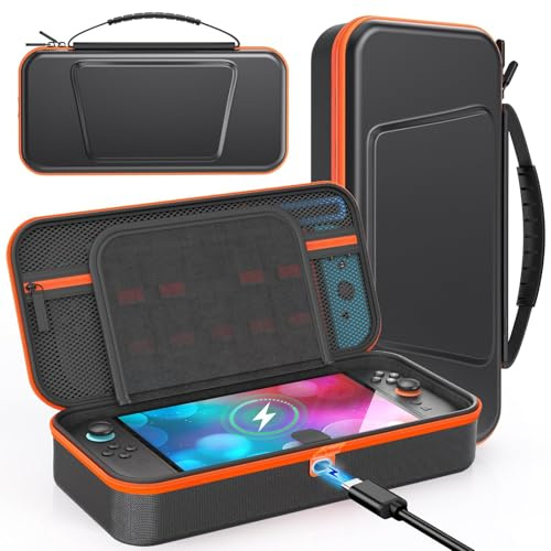 [Ladung Innen] Tasche für Nintendo Switch 2 2025/Switch 1/OLED Konsole, Harte Tragetasche Hülle Case für Nintendo Switch Zubehör mit 9 Spielkartenfächern, Schwarz