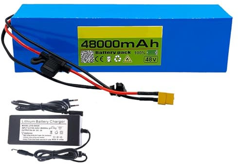 GNIUBBDB 48V 48Ah E-Bike Lithium Ion Battery Pack with 54.6V 2A Charger 13S3P Electric Bicycle Scooter Battery Built-in BMS for 250W 300W 350W 500W Motor XT60 Plug+SM Plug