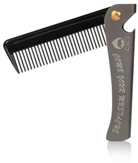 Ziyonix Tragbarer Schnurrbartkamm, Klappbarer Bartkamm Taschenbartkamm Faltbarer Kamm Frisörwerkzeug für Männer mit Griff für Herren Salon Zuhause Styling