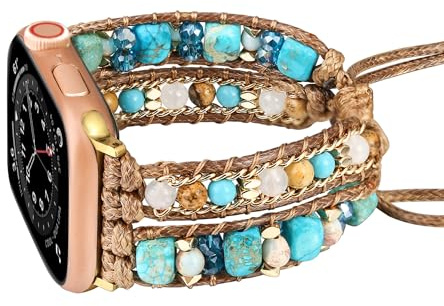 Wingoden Boho-Armband, kompatibel mit Perlenarmband für Apple Watch, 41 mm/38 mm/40 mm, 49 mm/45 mm/46 mm/44 mm/42 mm, handgefertigtes, mehrlagiges Apple-Wickelarmband für Damen und Herren, Naturstein