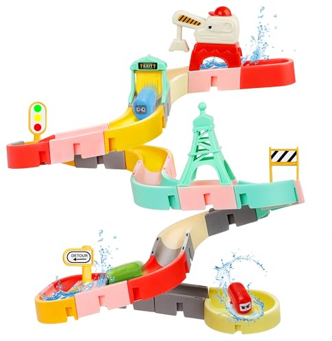 Badespielzeug ab 2 3 4 5 6 Jahre, 47 STK DIY Kugelbahn Badewannenspielzeug | Wasserspielzeug Kinder, Badewannen Spielzeug mit Saugnäpfen - Kreativer Badespaß Geschenk Jungen Mädchen