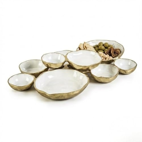 Cluster of 9 Round Serving Bowls Enamel Clusters Decorative Elegant Snack Tray for Olives, Chip & Dip, Nuts, Appetizers & Entertaining Strong Brass & Enamel Home Decor Gifts, Parties & Weddings 22