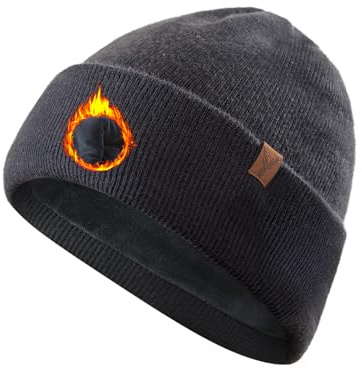 TRENDOUX Beanie Herren Damen Winter, Warm Weiche Fleece Gefüttert Wollmütze, Stretchy Knitted Merino Strickmützen Mit Dicke Lined Atmungsaktiv Material Für Indoors Outdoors Sports Dunkelgrau